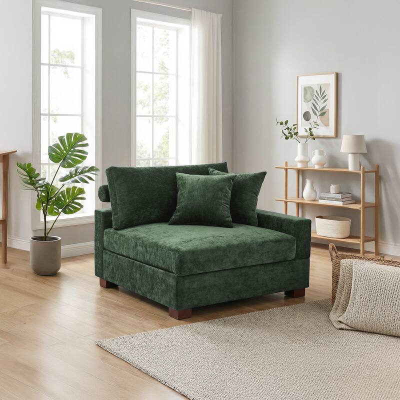 Chenille Upholstered Armless Accent Chair With Plush Cushion