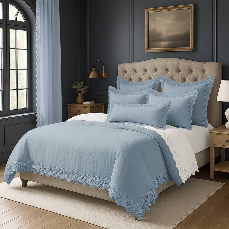 Elsie Lace Cornflower Blue 6 Piece Duvet Cover Set