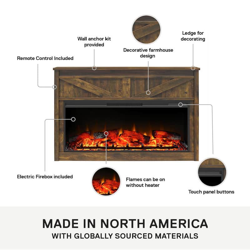 Avenue Greene Becken Ridge Wide Modern Farmhouse Mantel with Electric Fireplace