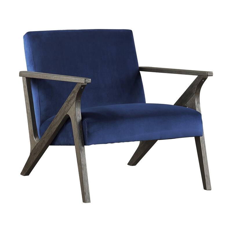 Modern Velvet Upholstered Blue Accent Chair, Antique Gray Frame