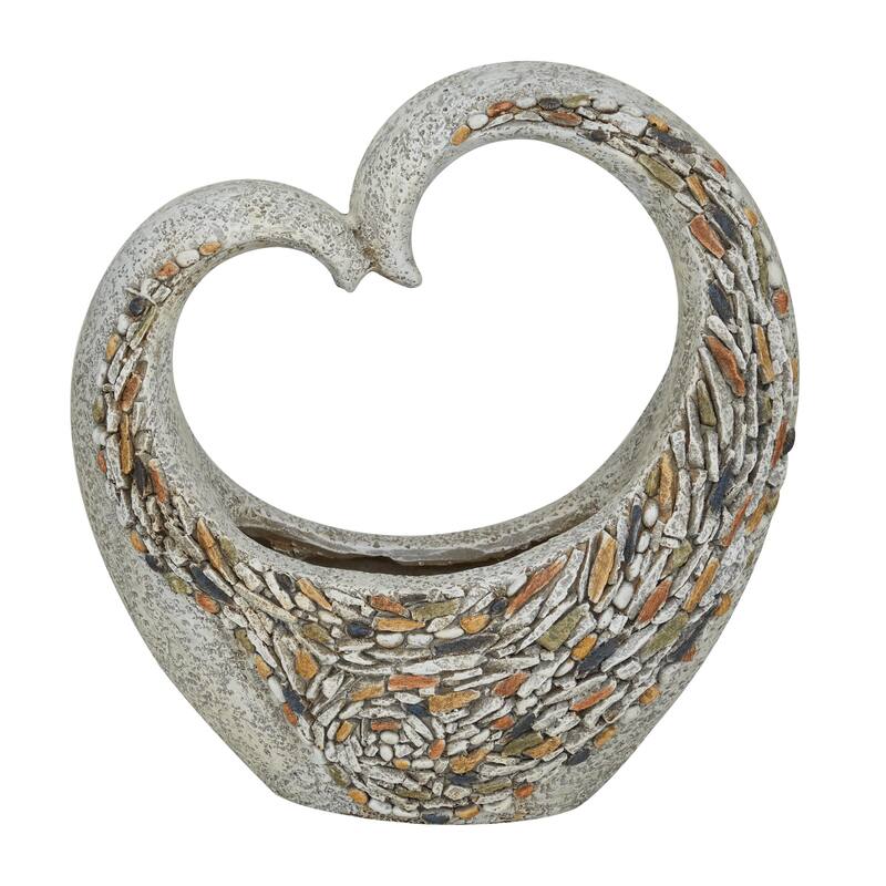 Gray Fiberglass Indoor Outdoor Planter with Stone Mosaic Design