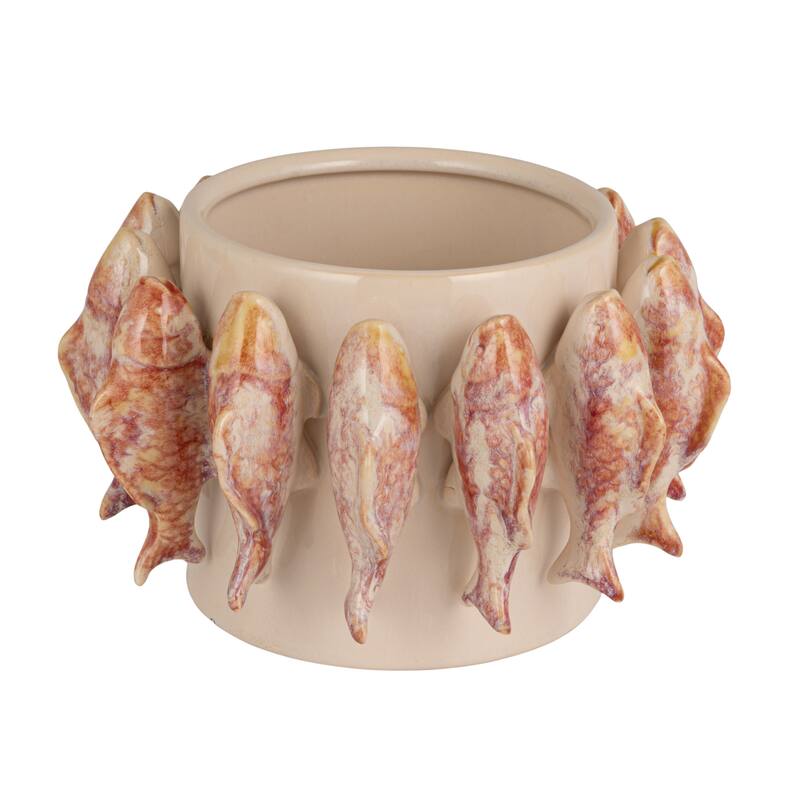 Stoneware Planter with 3D Fish and Reactive Glaze - 8.75"L x 8.75"W x 5.5"H - Multicolor