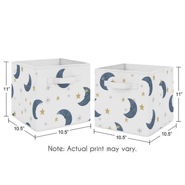Moon and Star Collection Foldable Fabric Storage Bins - Navy Blue Gold Watercolor Celestial Gender Neutral Outer Space Galaxy