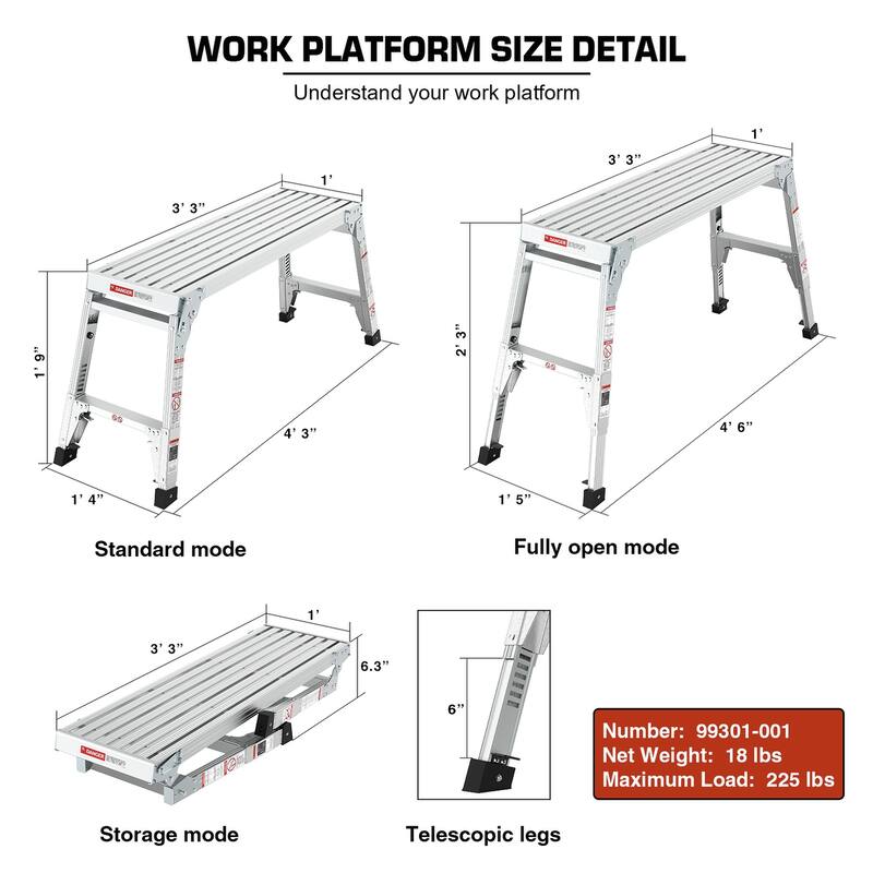 Aluminum Folding Portable Work Platform with Telescopic Feet