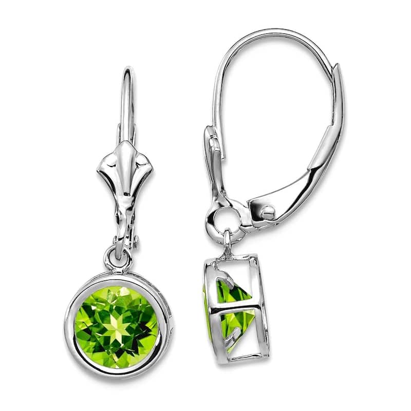 Curata 14k White Gold 6mm Bezel-set Round Genuine Gemstone Leverback Earrings - 25x7mm - Peridot