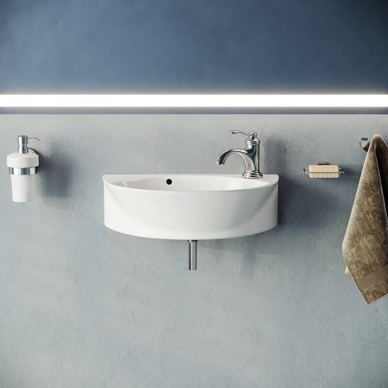 17" White Juniper Wall Mount Bathroom Sink with Chrome Faucet, Overflow and Drain