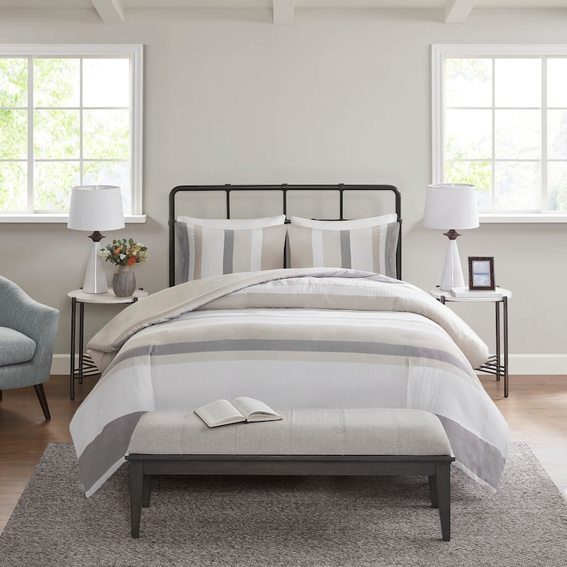 Madison Park Levi Blue/ Natural 3 Piece Jacquard Duvet Cover Set(Insert excluded)