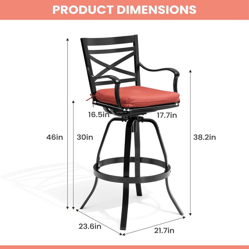 Outdoor Patio Bar Stools Aluminum Swivel Bar Chair with Sunbrella Cushion - 21.7 in W x 16.5 in D x 46 in H