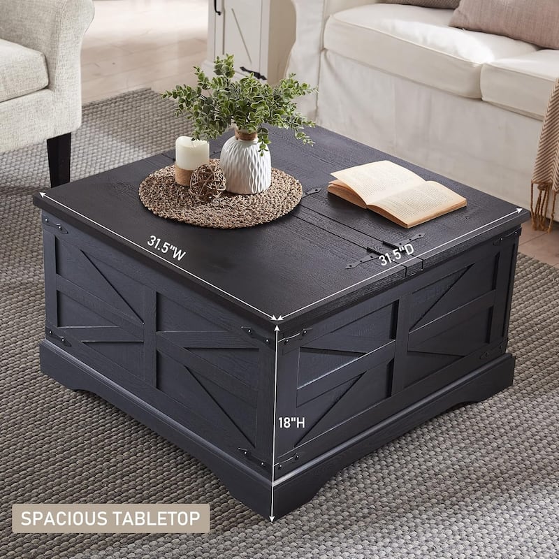 Farmhouse Coffee Table, Square Wood Center Table for Living Room