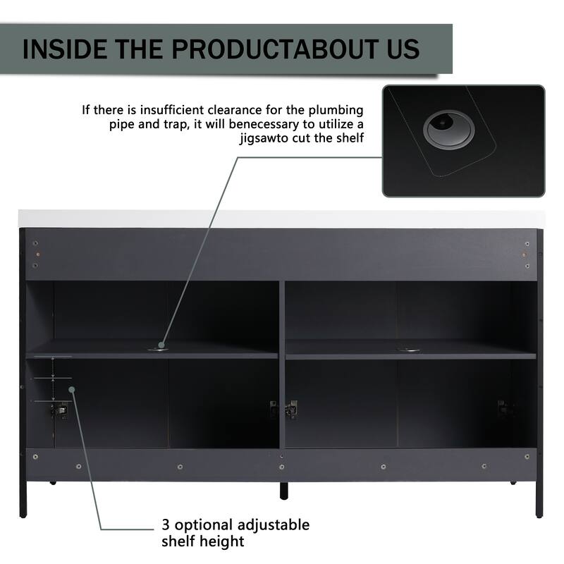 60" Freestanding Bathroom Vanity with Double Resin Sink & 4 Soft-Close Cabinet Doors