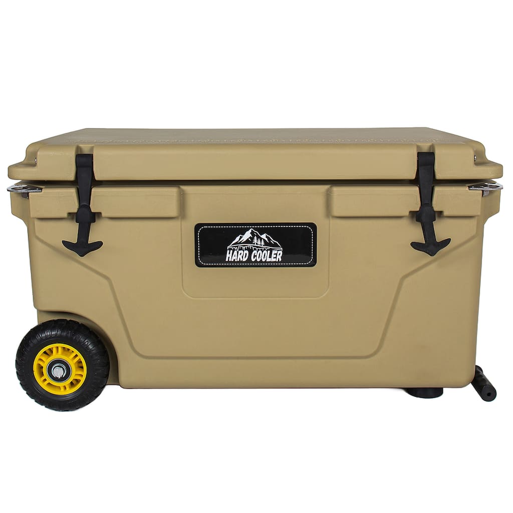 65 Quart Khaki Cooler, Ultra-Tough Hard Shell Ice Chest, Heavy-Duty Insulated Portable Cooler with 6-Day Ice Retention
