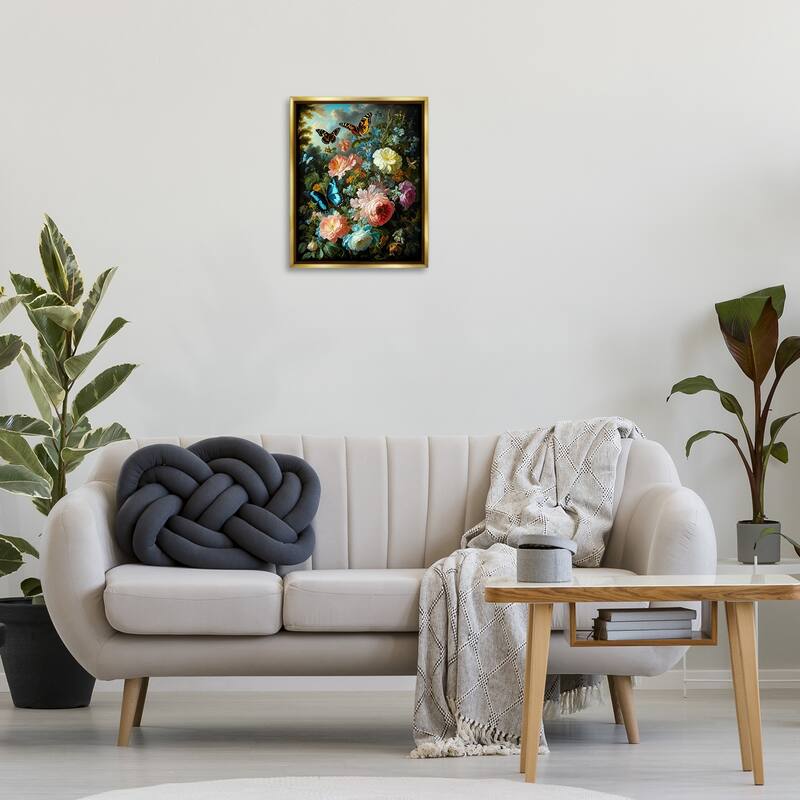 Stupell Blooming Roses & Monarch Butterflies Framed Floater Canvas Wall Art Design By Tabz Jones