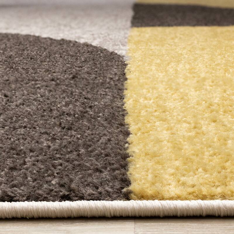 Marley Collection - Geometric Curves Taupe Oxblood Area Rug