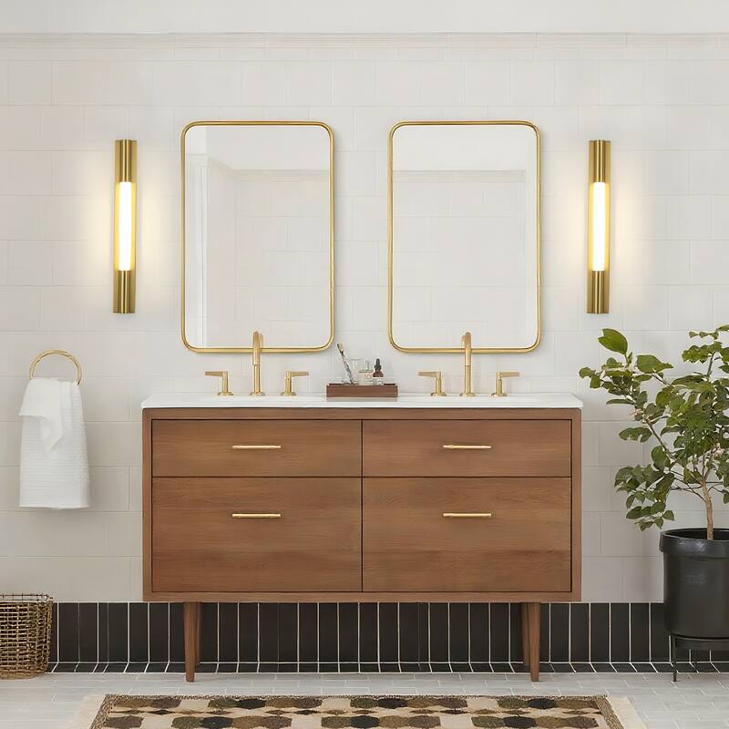 24" Modern Black/Gold LED Wall Sconce - 10W 3000K Warm Light, Linear Fixture for Bedroom & Hallway