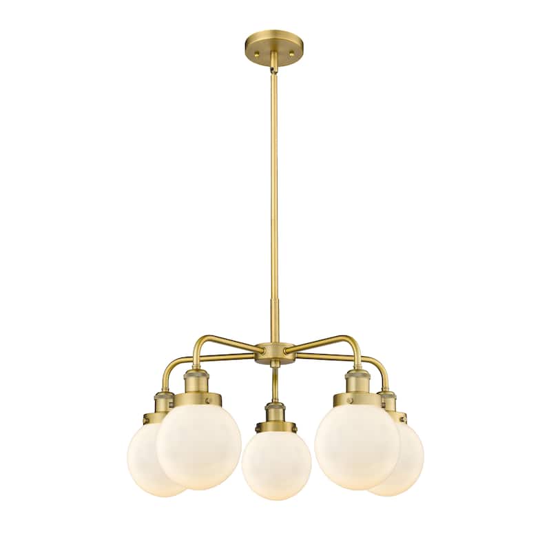 Innovations Lighting Beacon - 5 Light 24" Stem Hung Chandelier - Brushed Brass/Matte White