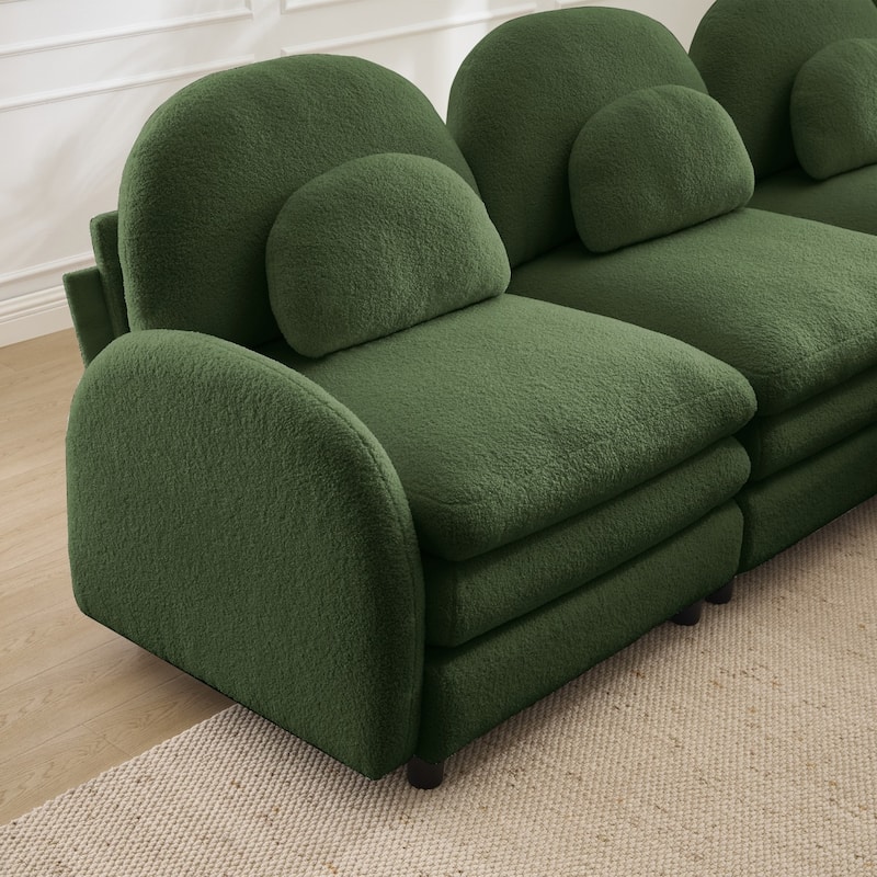98.2" Teddy Fabric Sectional Sofa with Curved Pillows and Ottoman