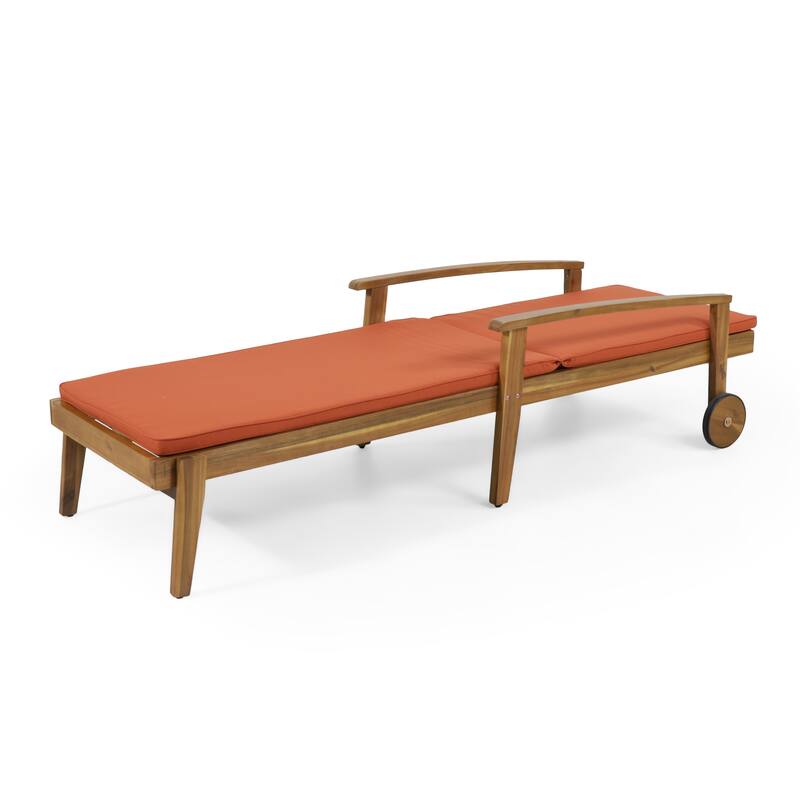 Jason Outdoor Acacia Wood Outdoor Chaise Lounge with Water Resistant Cushion by Christopher Knight Home