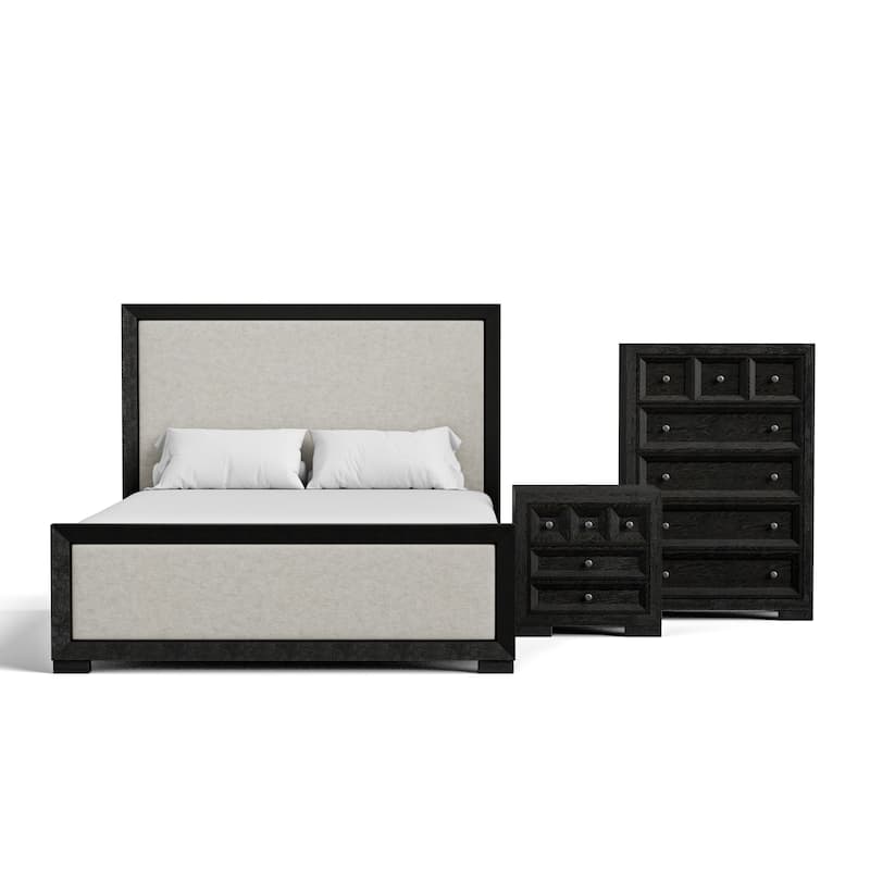 Furniture of America Durem II Modern 3-Piece Solid Wood Panel Bedroom Set with 3-Drawer Nightstand and Chest