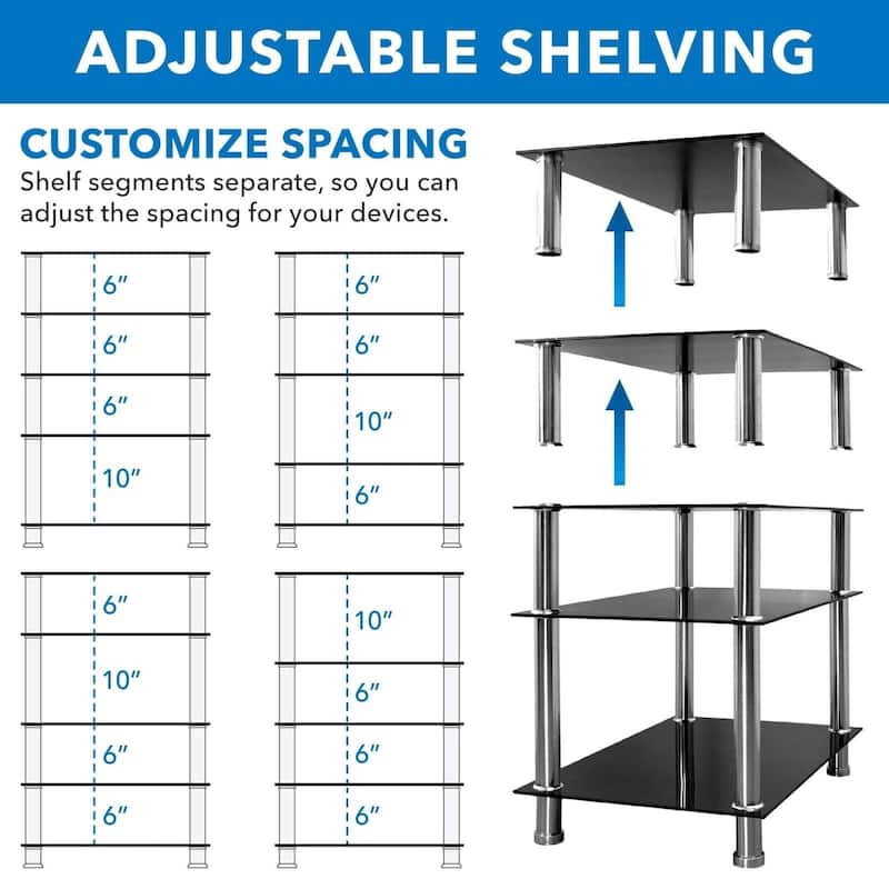 Mount-It! Tempered Glass AV Component Media Stand, Audio Tower and Media Center with 5 Shelves - Black