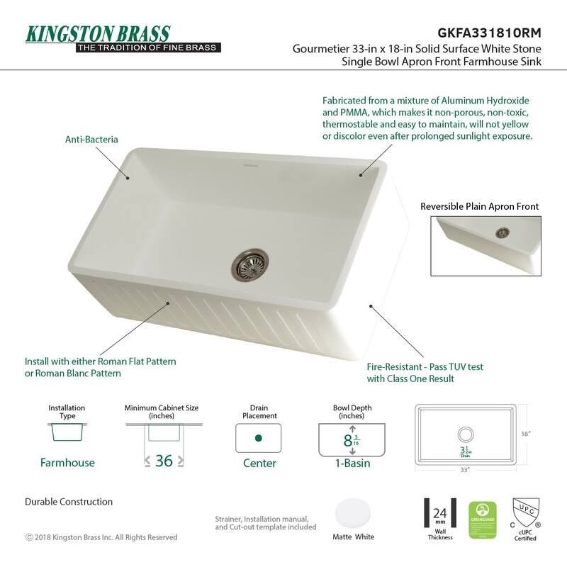 Kingston Brass Arcticstone 33" Farmhouse Single Basin Stone Composite