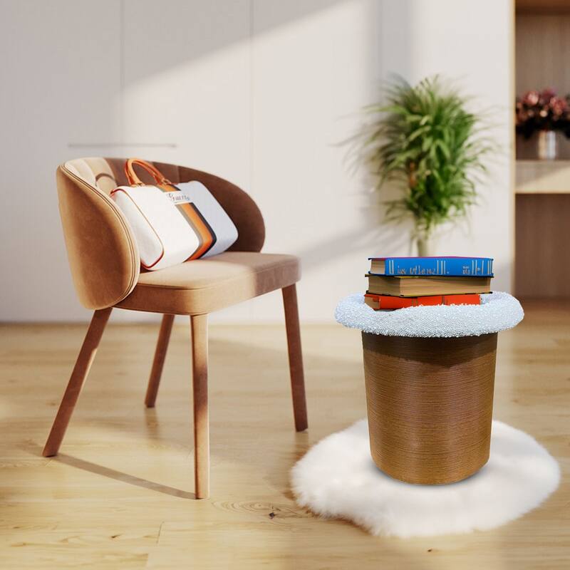 Tufted Boucle Ottoman Stool with Wooden Frame Accent Seat or Footrest