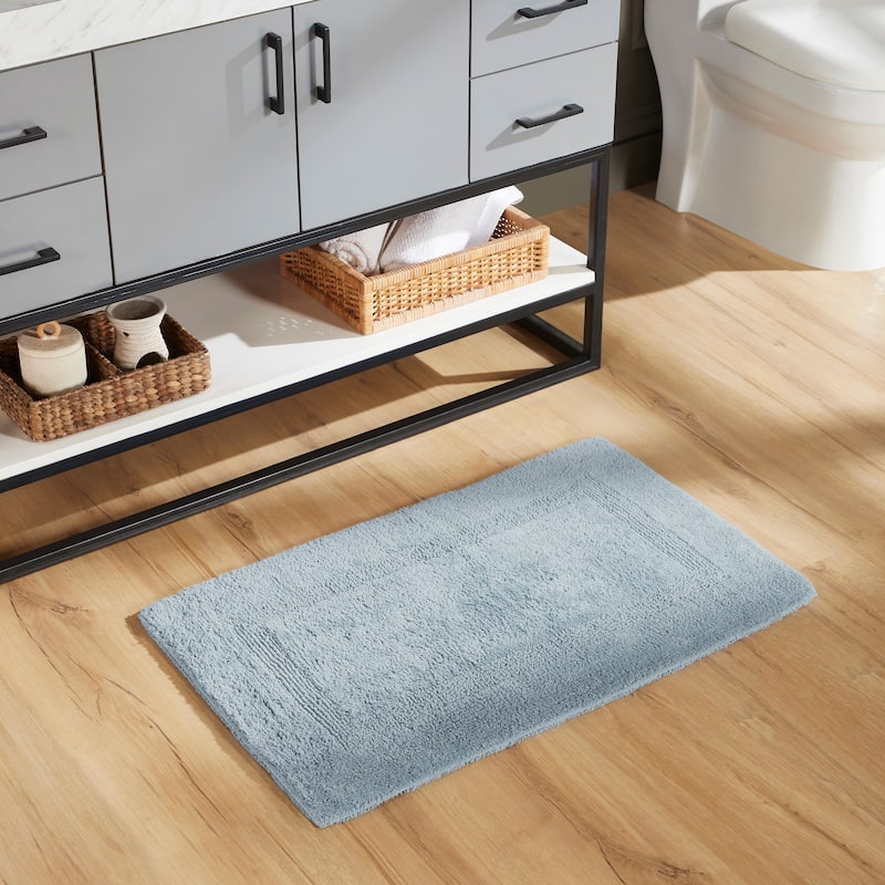 Better Trends Bath Rugs 100% Cotton Reversible Highly Water Absorbent Bathroom Rug for Shower, Sink, Bath Mats - Lux Collection - 17" x 24" Rectangle - Blue