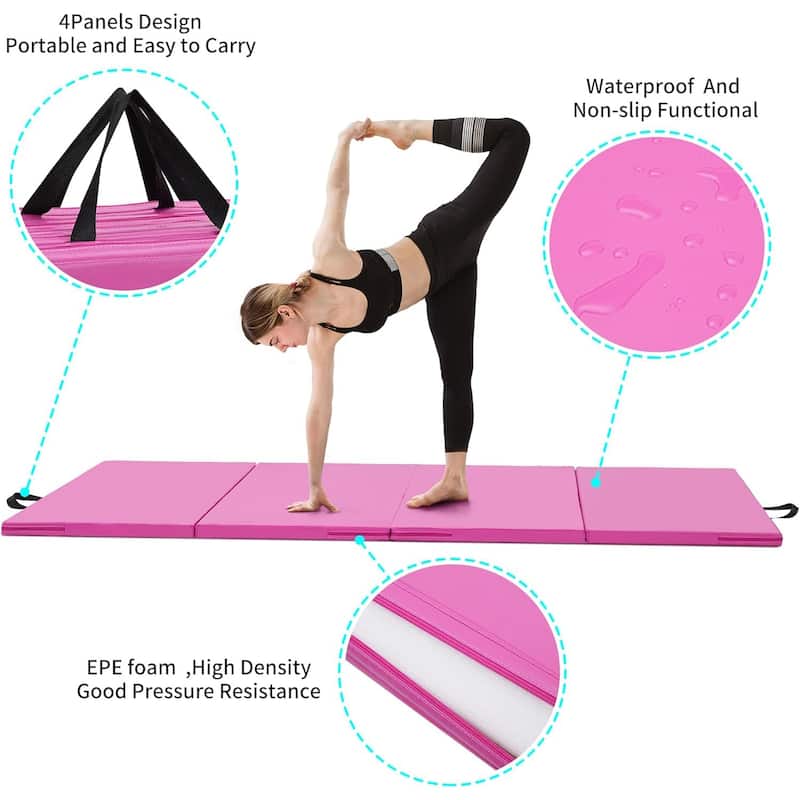 Zenova Gymnastics Mat 6' x 3' x 2" Four Fold Folding Exercise Mat with Carrying Handles