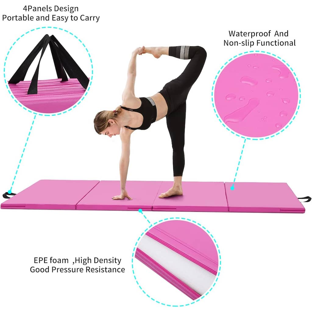 Zenova Gymnastics Mat 6' x 3' x 2" Four Fold Folding Exercise Mat with Carrying Handles