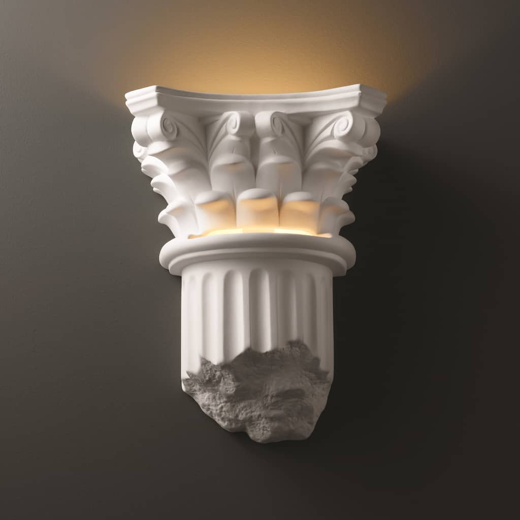 Corinthian Column Closed Bottom Bisque Ceramic 1-light Sconce