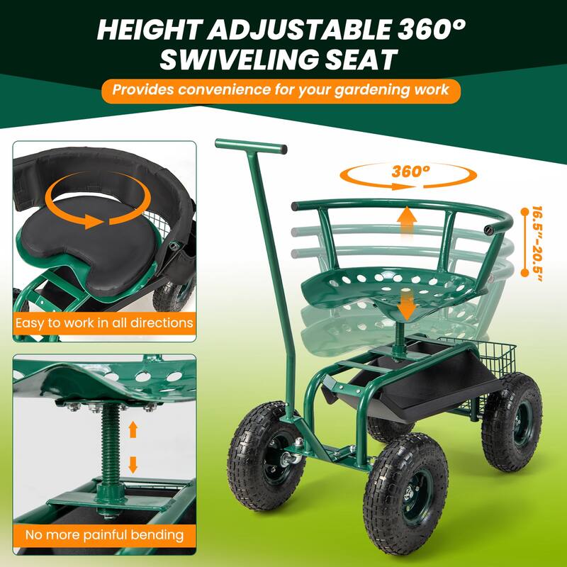 Costway Rolling Garden Cart Outdoor Gardening Workseat withAdjustable - See Details