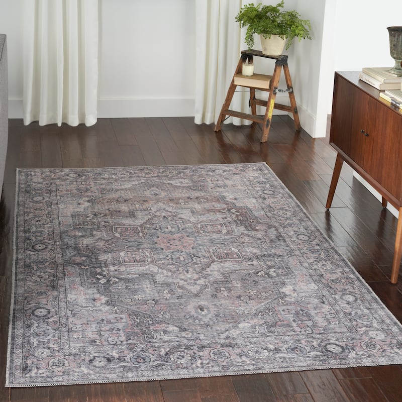 New Concept Washables Persian Boho Machine Washable Area Rug - 4' x 6' - Grey