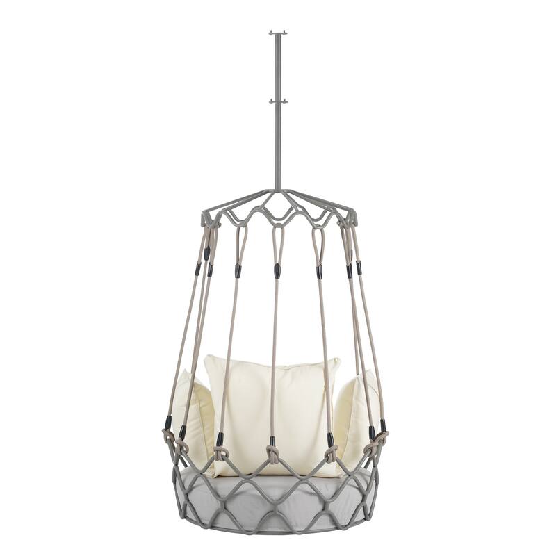 Iron Frame Hanging Basket Chair with Includes 8" UV-Resistant Cushion, 300lb Capacity