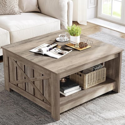 Moasis Farmhouse Coffee Table with Storage for Living Room Square Center Table