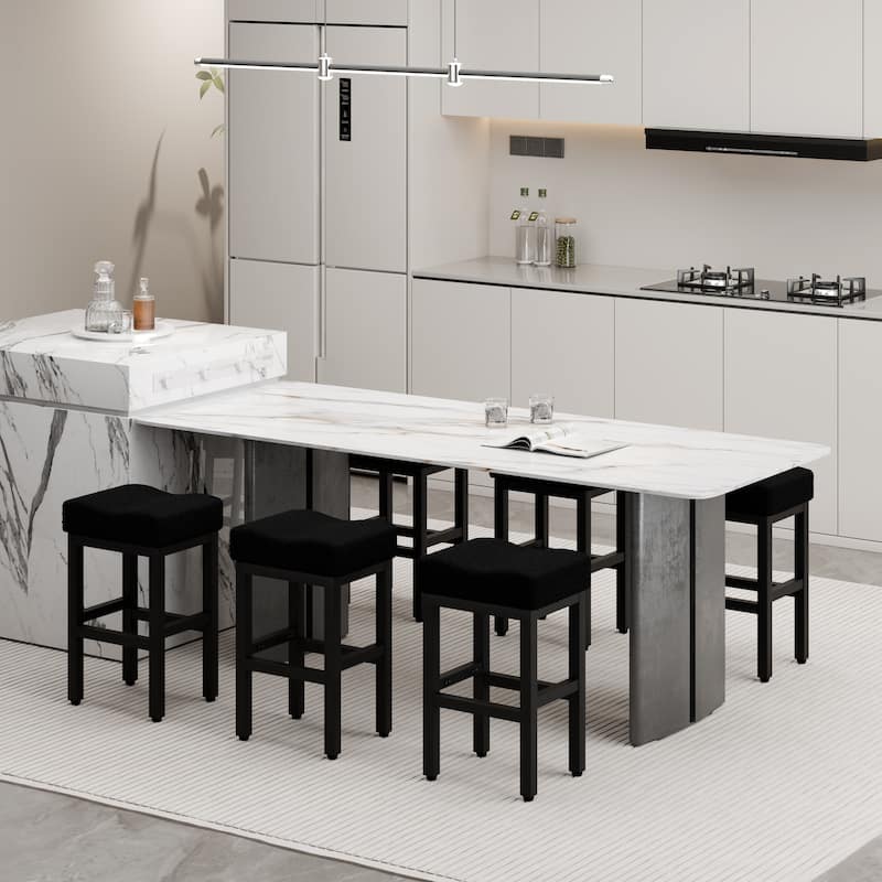 XINMICS Bar Stools, 27 Inches Modern Counter Height Bar Stools, Metal Legs Backless Upholstered Saddle Stool Chair