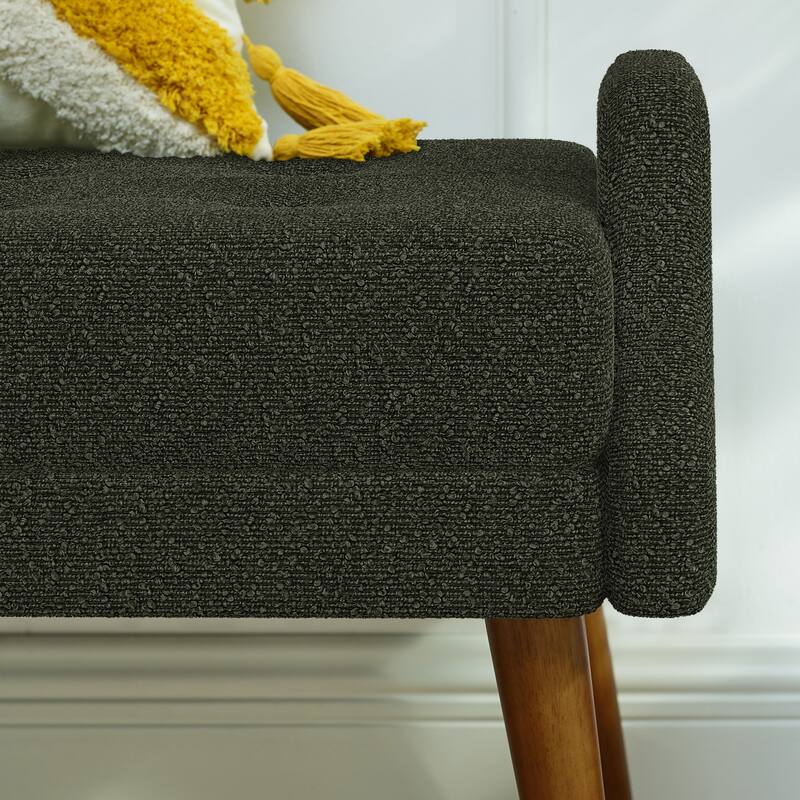 Modern living room bench, made of looped yarn fabric, with soft cushion, irregular geometric armrests