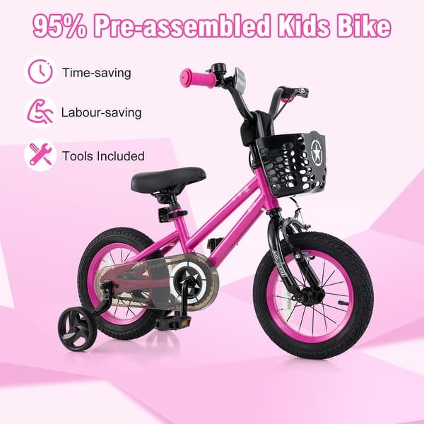 Kids Bike with Basket Adjustable Seat and Training Wheels Bed