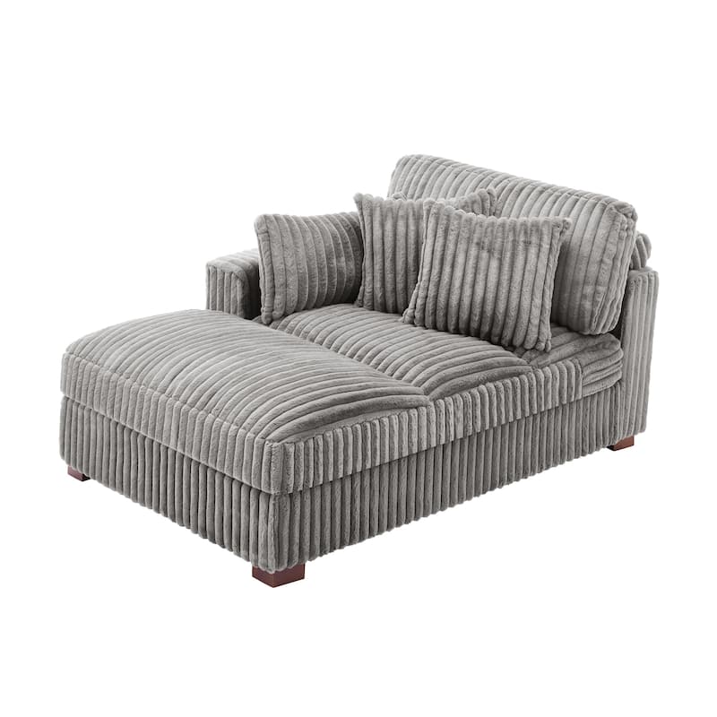 41" W Plush Corduroy Chaise Lounge with Pillows