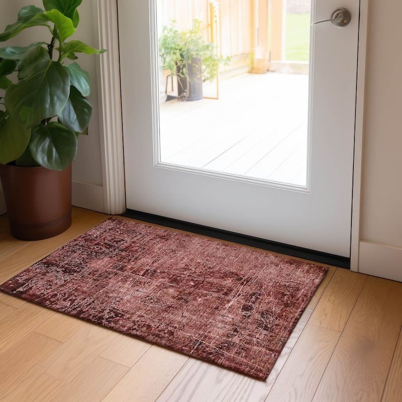 Machine Washable Indoor/ Outdoor Abstract Solid Chantille Rug - Merlot - 1'8" x 2'6"