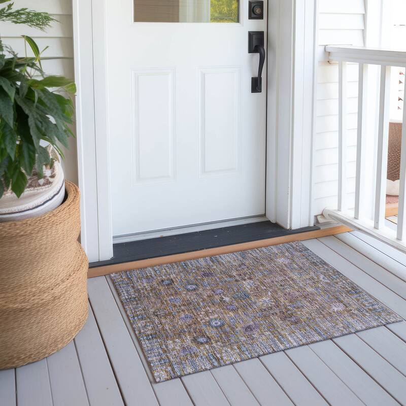 Machine Washable Indoor/ Outdoor Traditional Classic Chantille Rug - Brown - 1'8" x 2'6"