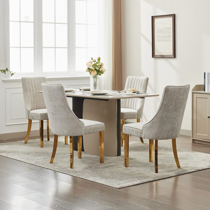 Family Chenille Dining Chair with Metal Curved Legs, Set of 2