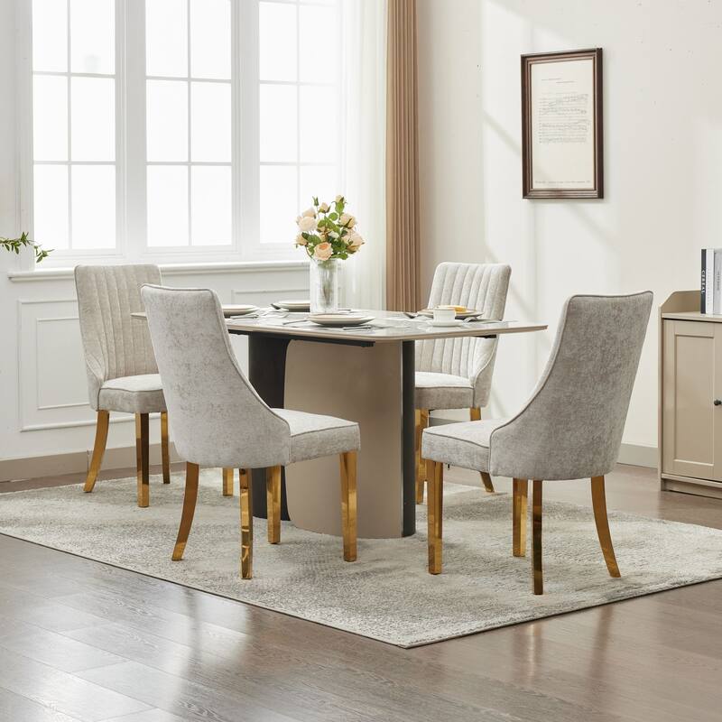 GDF Studio- Rayon Chenille Upholstered Dining Chair with Tufted Back & Golden Metal Base, Set of 2