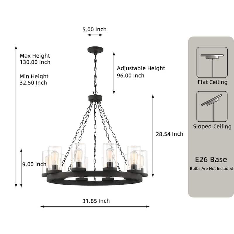 Acroma 10-light Farmhouse Black Wagon Wheel Chandelier