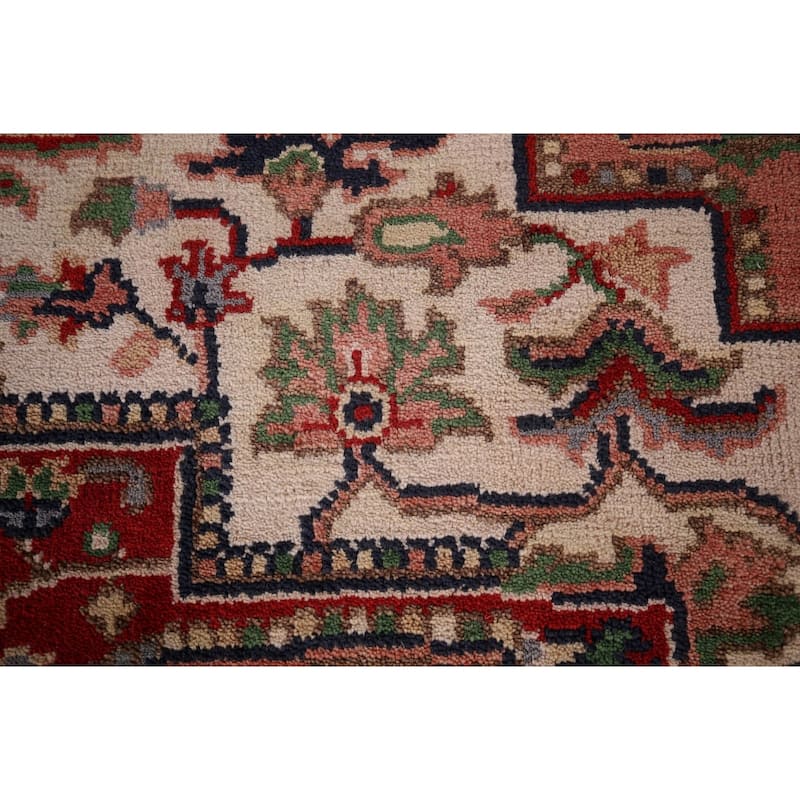 Geometric Ivory Heriz Serapi Oriental Area Rug Handmade Wool Carpet - 7'11" X 9'9"