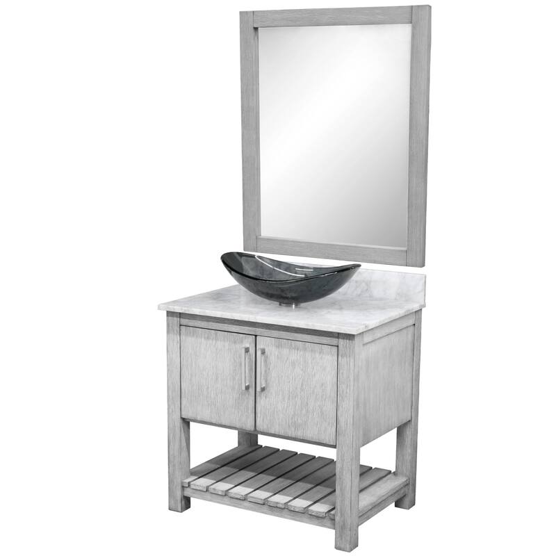Miseno MV-30SG-NOBV-CAR-324G-MIR 30" Free Standing Single Basin Vanity - Stonewash Grey / Carrara White Top / Brushed