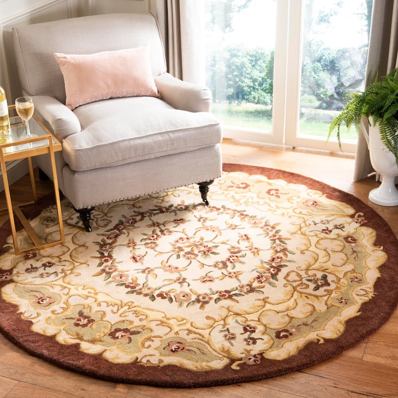 SAFAVIEH Handmade Classic Muriele Traditional Oriental Wool Rug - 3'6" Round - Ivory/Red