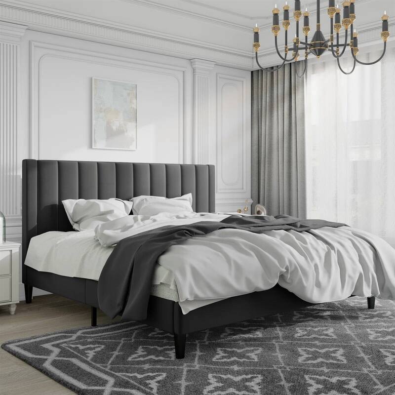 Velvet Upholstered Platform Bed Frame with Headboard