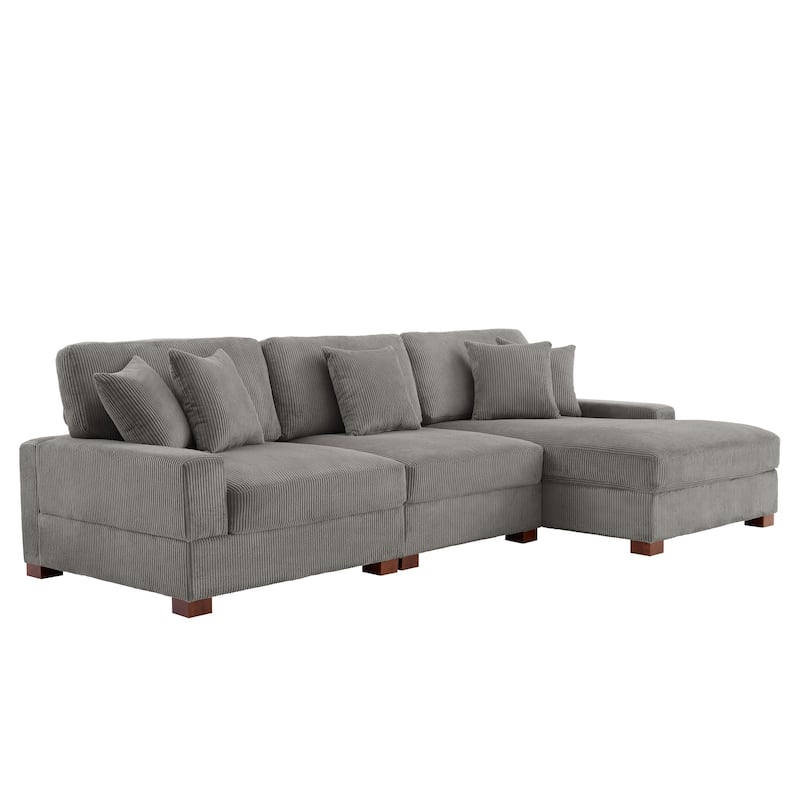 118" W Corduroy L-shape Modular Sectional Sofa with Pillows