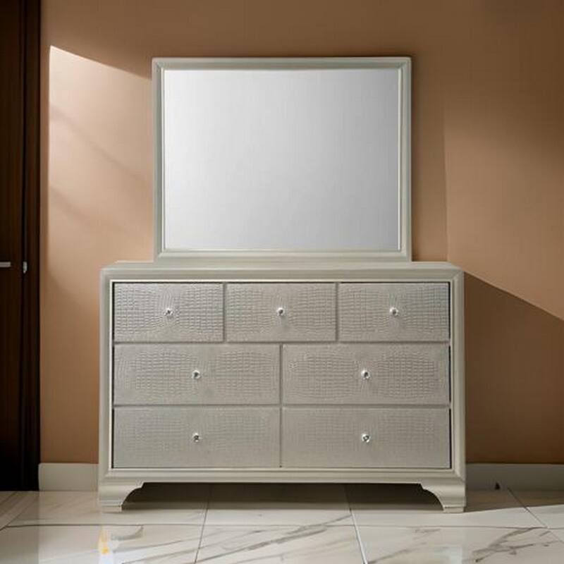 Rectangular Wood Encased Dresser Top Mirror, Champagne Silver