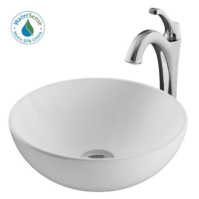 Kraus Elavo and Arlo 13-11/16" Vitreous China Vessel Bathroom Sink - Chrome