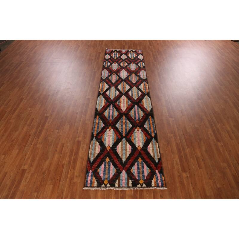 Trellis Moroccan Oriental Runner Rug Handmade Wool Carpet - 3'4" x 12'8"
